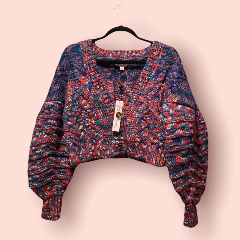 For Love and Lemons Lydia Cardigan Sweater Purple/Indigo/Red BNWT